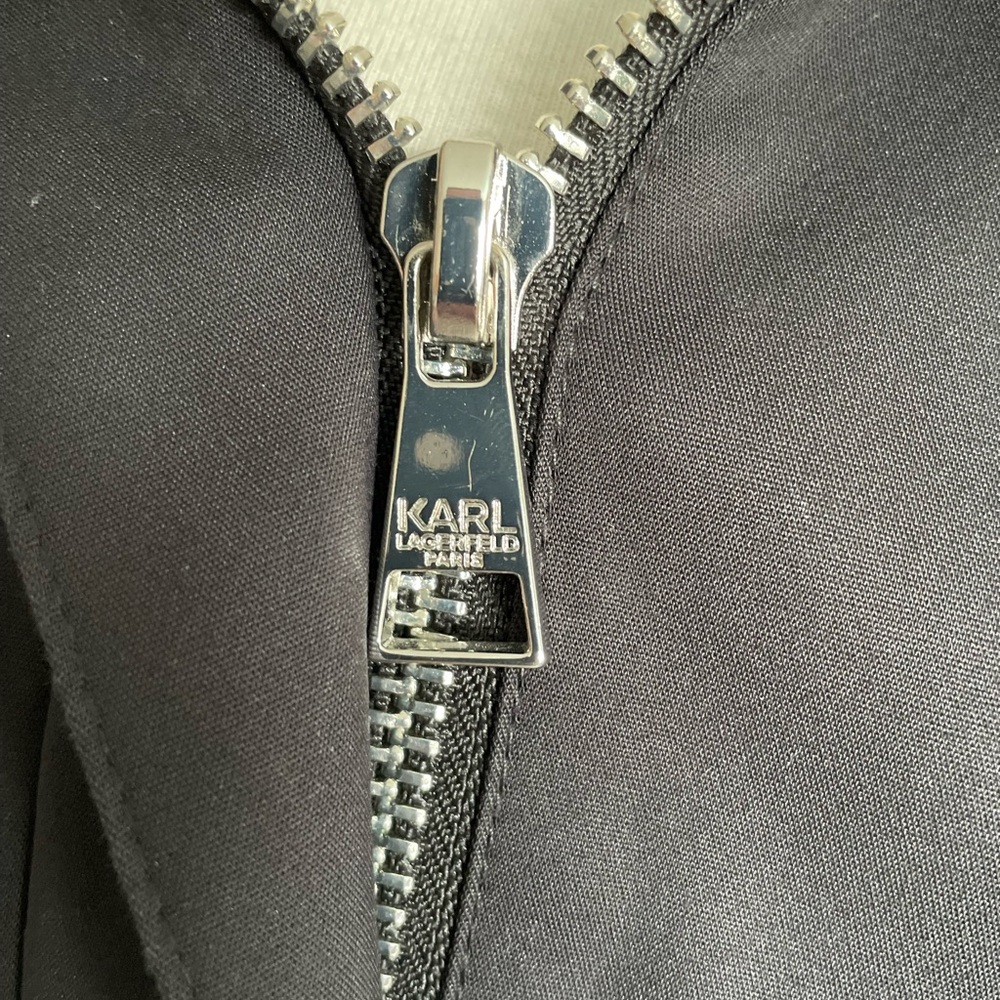 Karl Lagerfeld Paris black trench coat, removable hood & silver hardware size XS - Picture 5 of 17